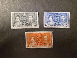 3 seltene British Honduras Briefmarken 1937 König Paar