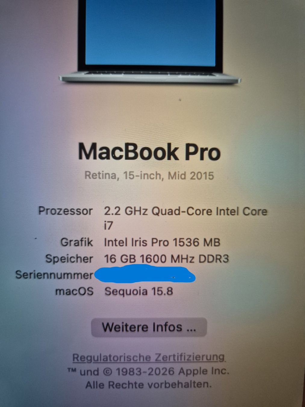 Apple Notebook: MacBook Pro 15" Mitte 2015 in Super Zustand – Usato da Wetzikon ZH venduto da vivaldi62 5