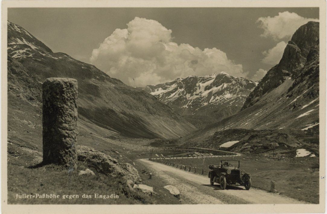 Cartoline postali: Julier - Passhöhe   GR  -   Oldtimer - Auto    geg. Engadin – Usato da Brig venduto da Valcards54