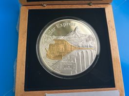 Eine schöne Plaquette "95 Jahre Glacier Express" Feinsilber