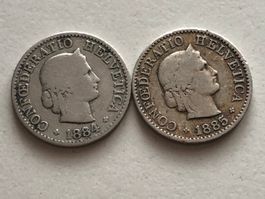 Lot mit 2 Stk. 5 Rp.  (1884 und 1885)