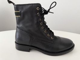 Schwarze Schnür-Stiefeletten aus Leder, Grösse 38