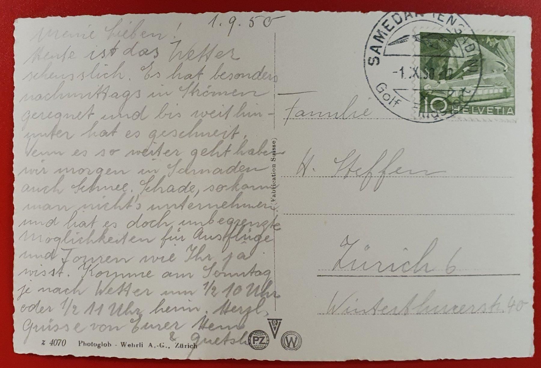 Ansichtskarten: Pontresina - Dorfpartie 1950 – Gebraucht aus Kreuzlingen von Rschweiz1 1