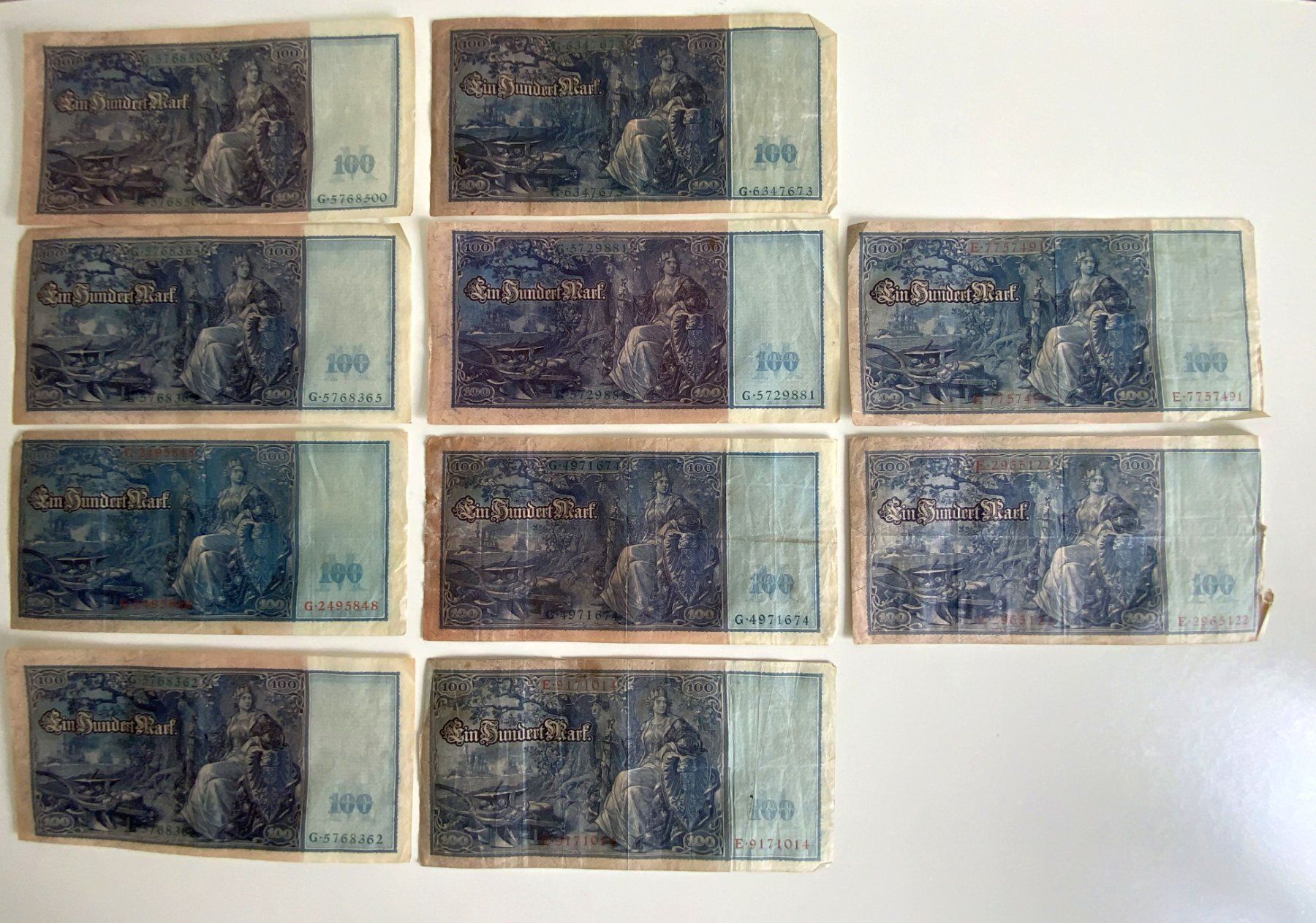 Banknoten: Reichsbanknote 100 Mark 1910 / 10 Stück – Gebraucht aus Luzern von Flocke11 1
