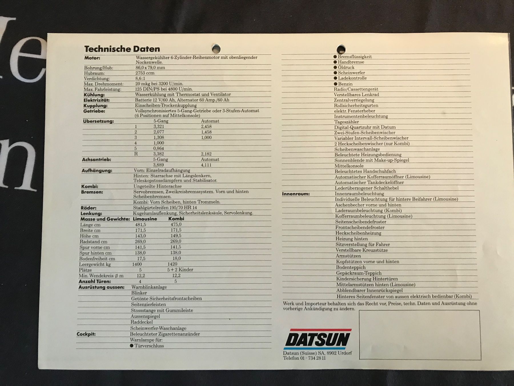 Datsun Dokumente: Datsun Prospekt – Gebraucht aus Balterswil von Jeko1967 2