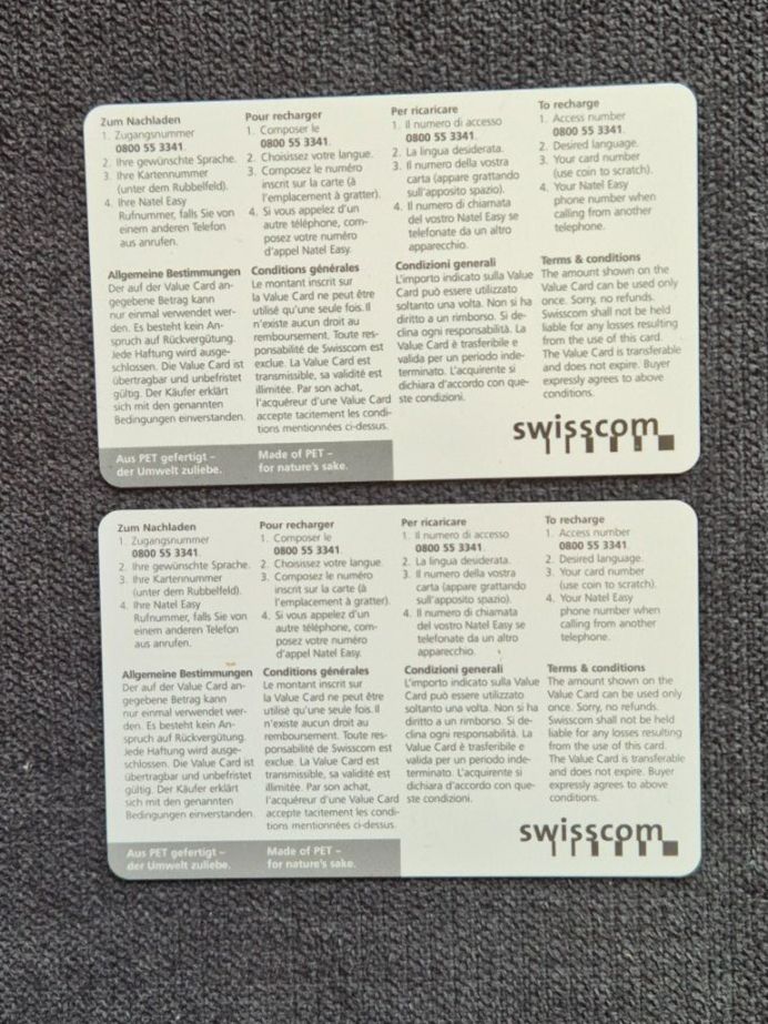 Swisscom Schede telefoniche: Swisscom Natel Easy Value Cards 20 CHF und 50 CHF – Usato da Horw venduto da mi.ba 1