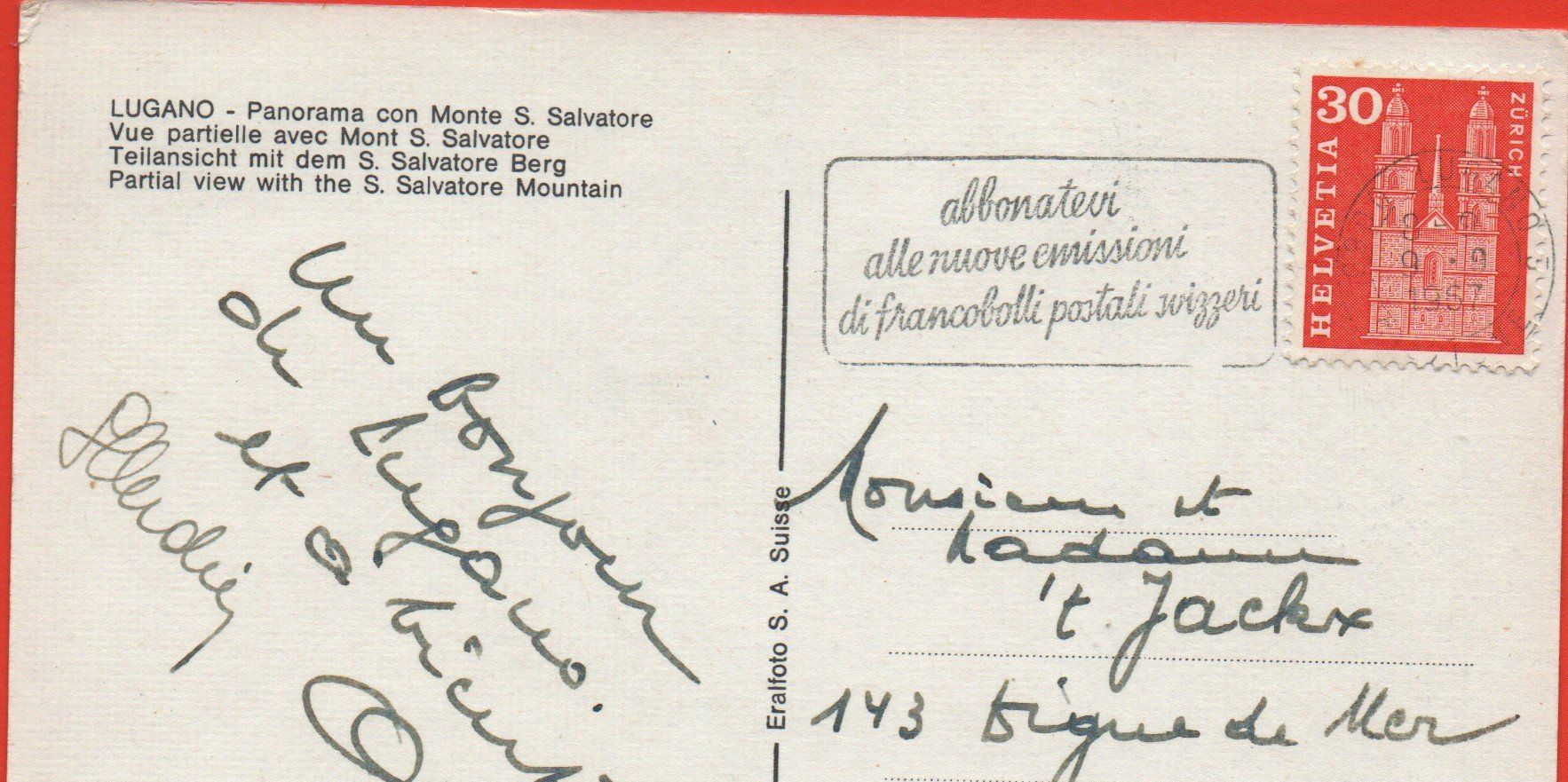 Cartoline postali: LUGANO Panorama con Monte S. Salvatore – Usato da Jona venduto da philajona 1