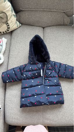 Jacadi Toddler winter jacket navy blue with hearts like new