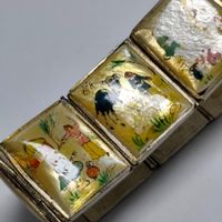 Bracelet panneaux en argent massif et nacre peinte Iran