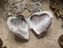 XL Herz Amulett Medaillon 925 Sterling Silber ziseliert
