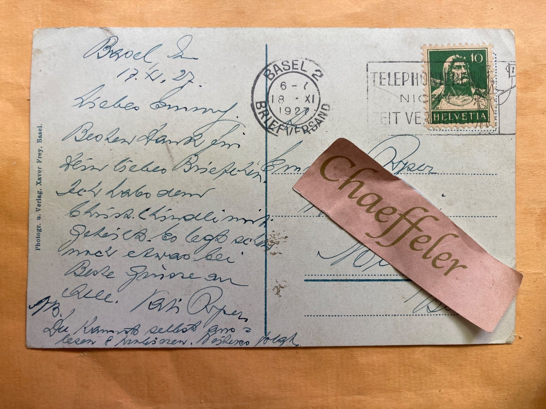 Cartoline postali: 1927  375 Basel: St. Margrethen – Usato da Zürich venduto da Chaeffeler 1