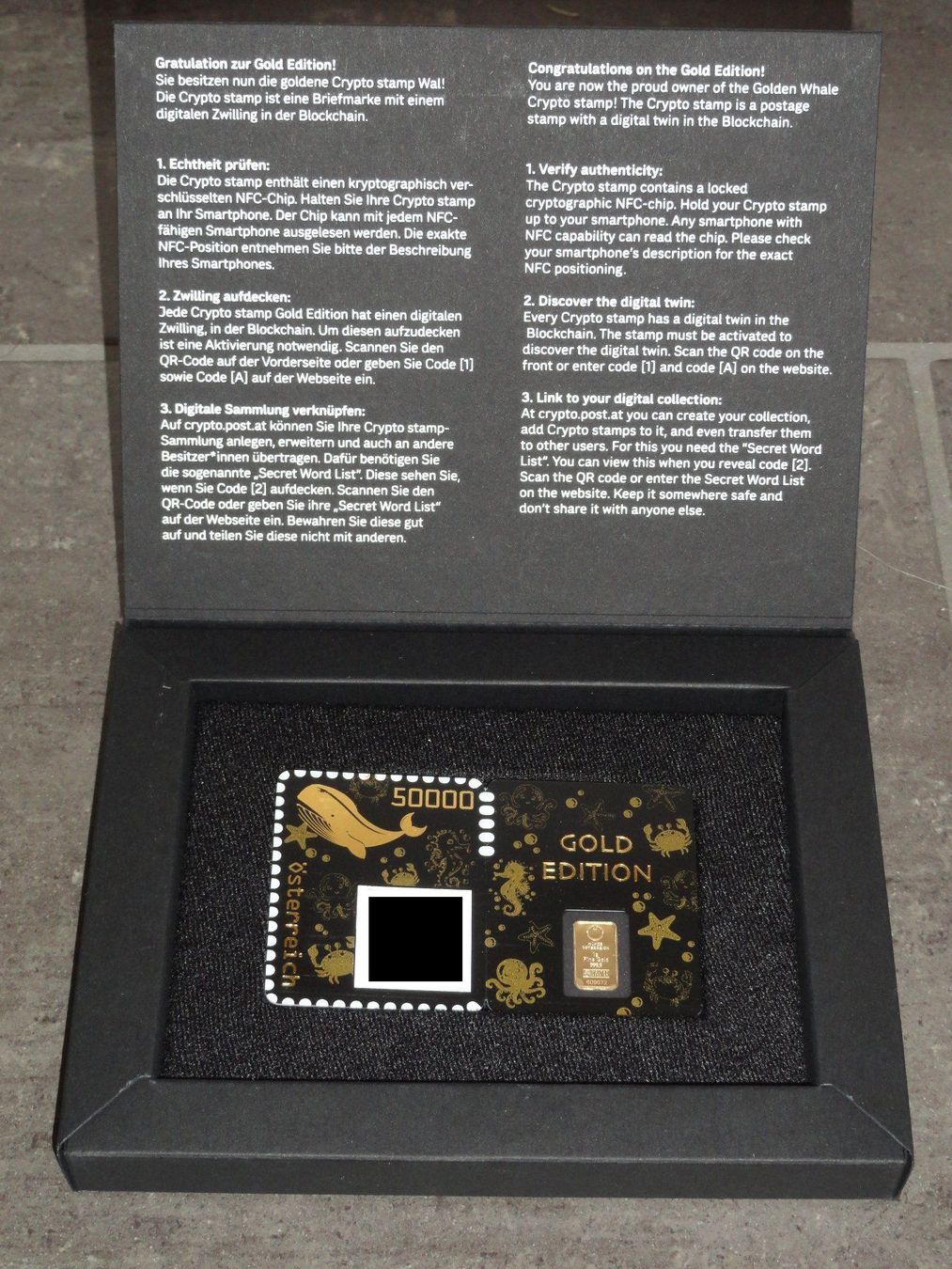 limitiert 1000 Stück: Crypto Stamp GOLDENER WAL +1g Echtgold (Neu und  originalverpackt) in Dagmersellen für CHF 949 – mit Lieferung auf Ricardo  kaufen