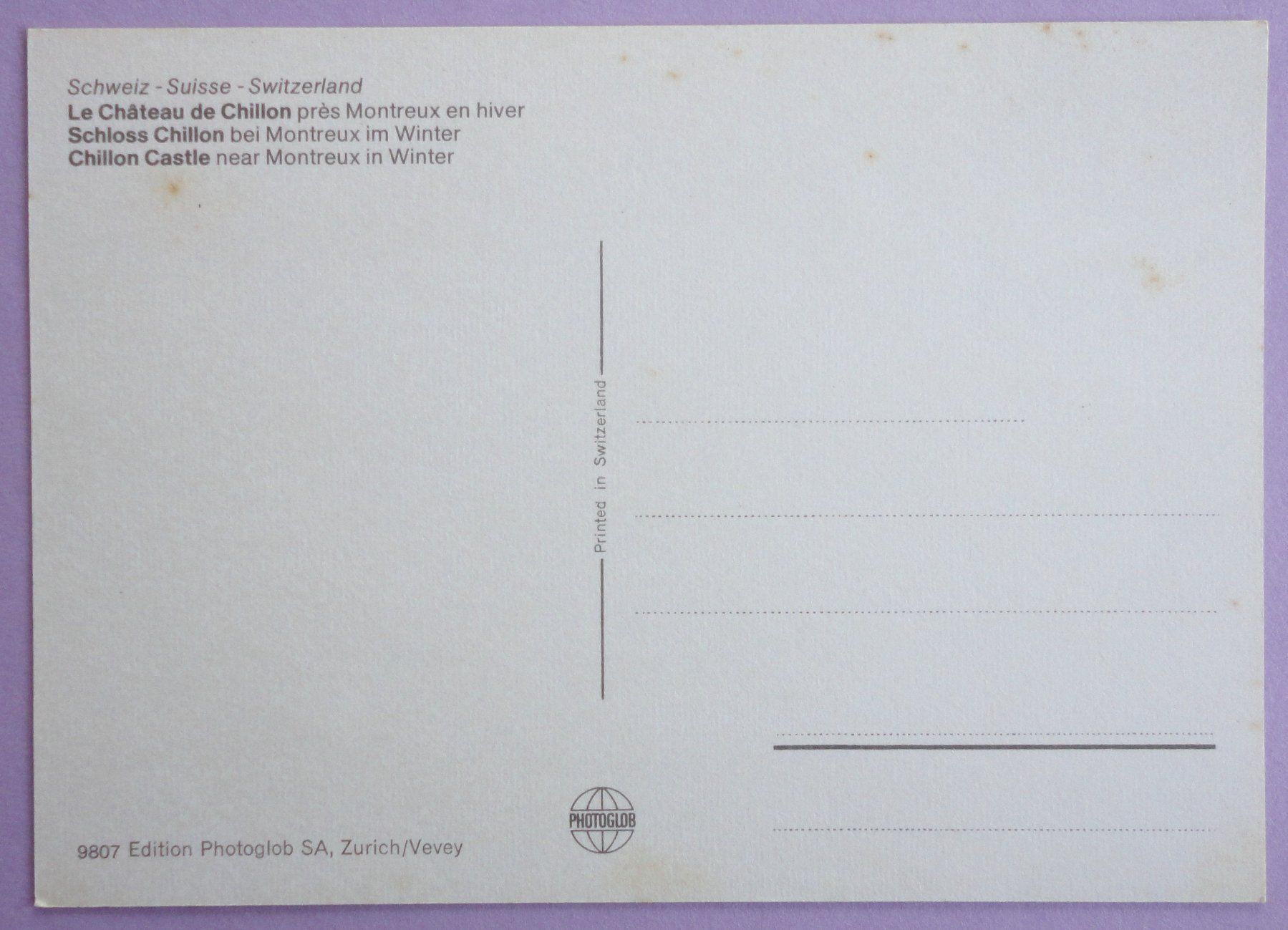 Cartoline postali: Le Château de Chillon en hiver – Usato da Fétigny venduto da Billy2miny 1