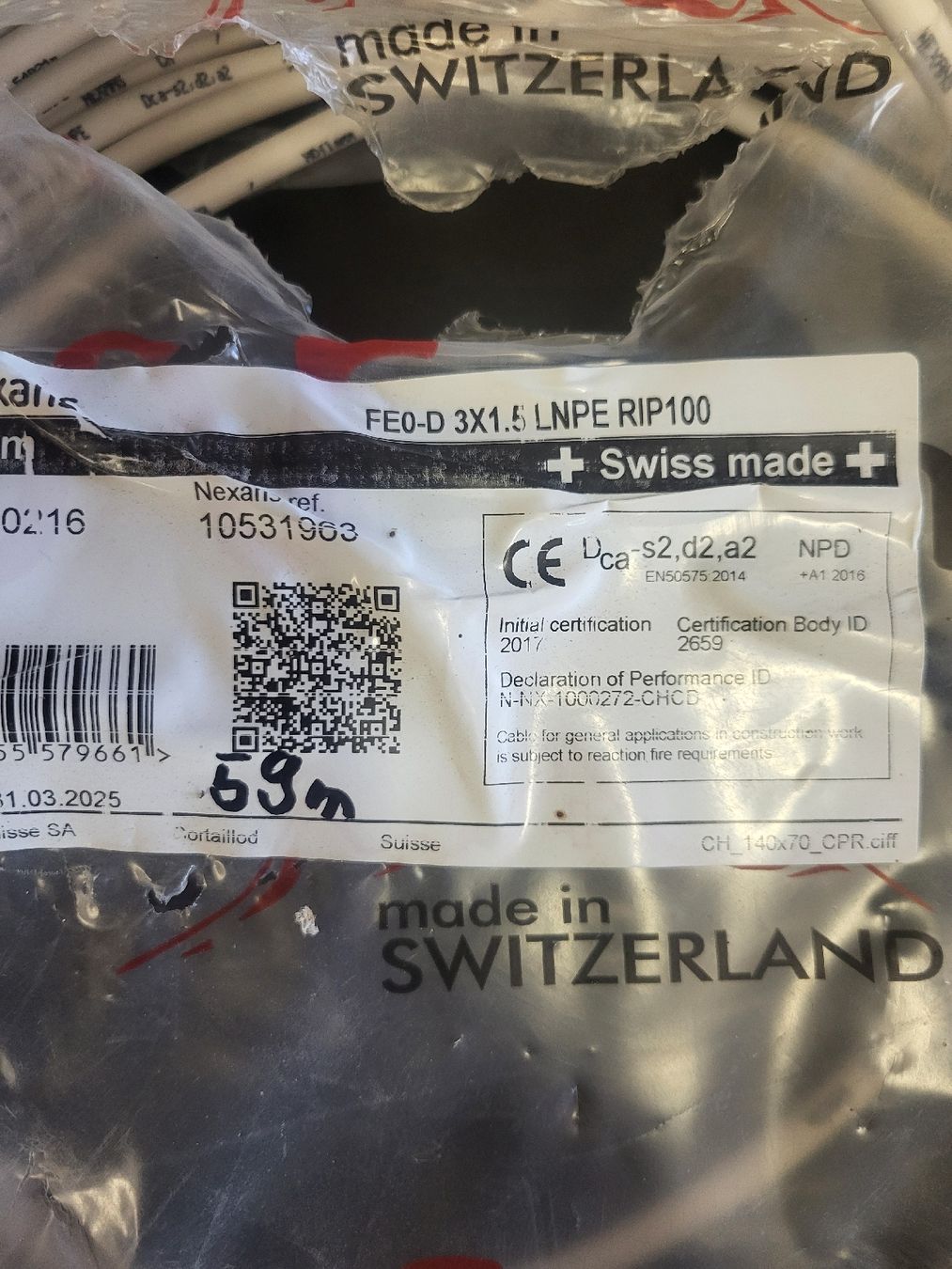 Câbles: 59m Installationskabel 3x1.5mm2 Halogenfrei – Neuf (Voir description) à Alpnach Dorf par str_jdw2 1