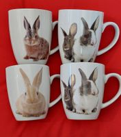 4 Tassen mit Hasen-Aufdruck
