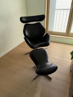 Relax Sessel mit Hocker Leder schwarz guter Zustand