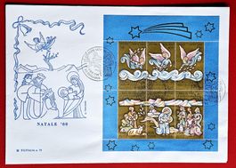 VATIKAN WEIHNACHTEN NATALE GOLDIGER BLOCK AUF FDC 1988