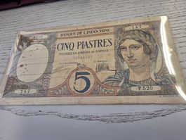 Banque de l'Indochine 5 Piastres Banknote gebraucht