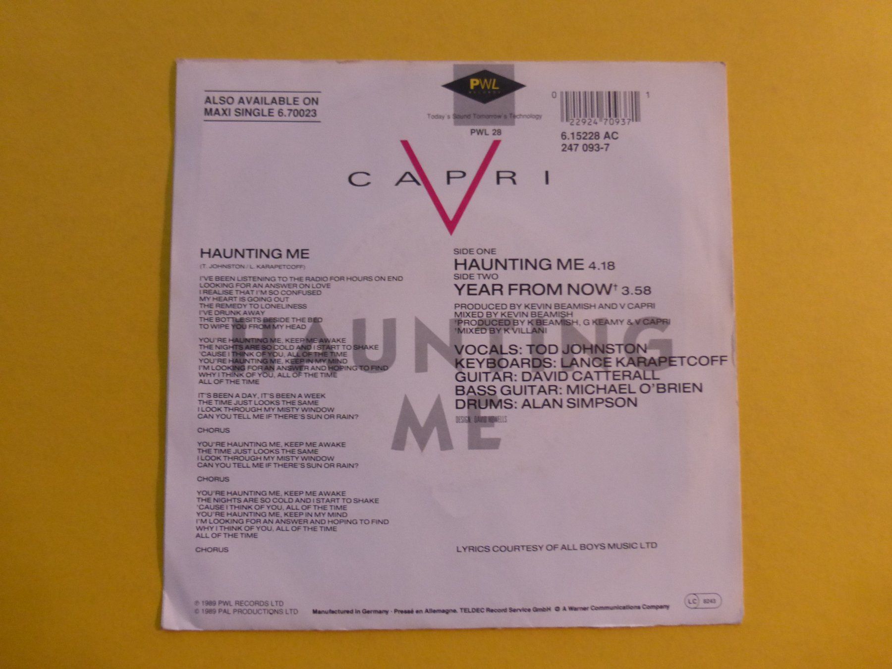 Dischi in vinile: V-Capri – Haunting Me – Usato da Zürich venduto da Swiss57 1