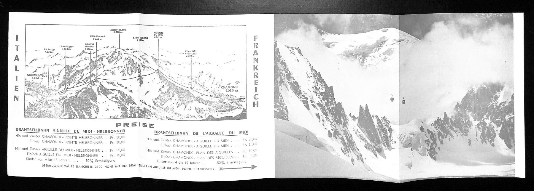 Cartoline postali: Prospekt Drahtseilbahn AIGUILLE DU MIDI - POINTE HELBRONNER – Usato da Zürich venduto da Nobs1 2