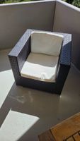 Gartensessel Poly Rattan Schwarz + beigem Kissen + Abdeckung