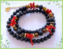 SALE KETTE STEINKETTE EDELSTEINKETTE ECHTE LAVA UND KORALLE