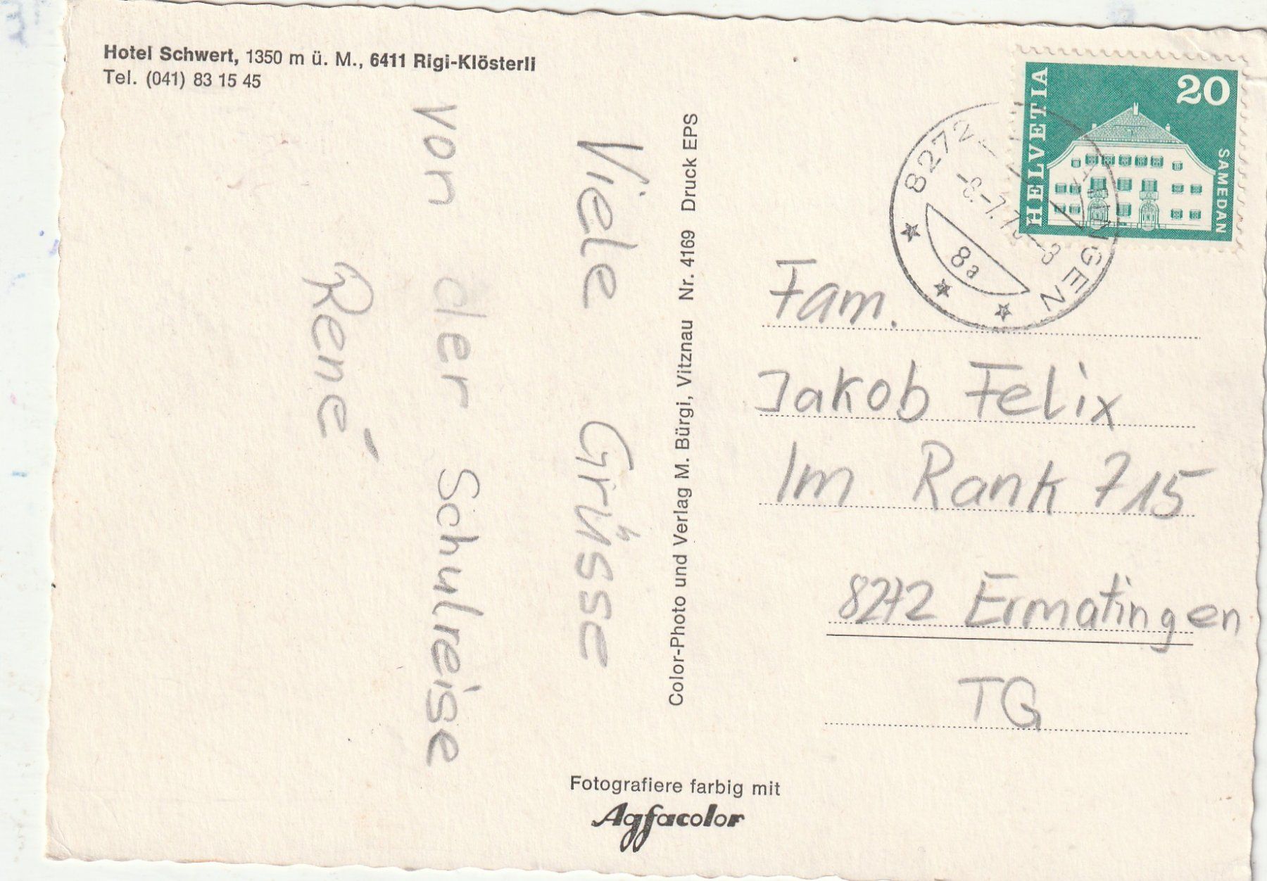 Cartoline postali: Hotel Schwert Rigi- Klösterli – Usato da Lumbrein venduto da made02 1