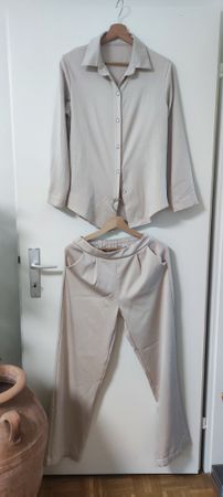 Elegant Beige Women's Set - Shirt and Pants - Size Medium