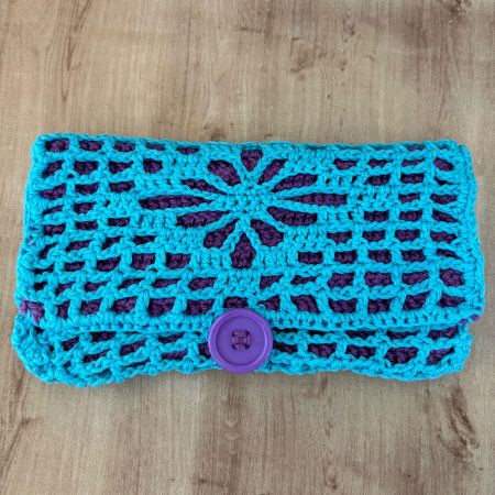 Hübsche Häkeltasche, Türkis / Violett, aufwändiges Unikat
