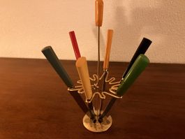 Mid-Century Messerset mit Ständer 50er Jahre bunt