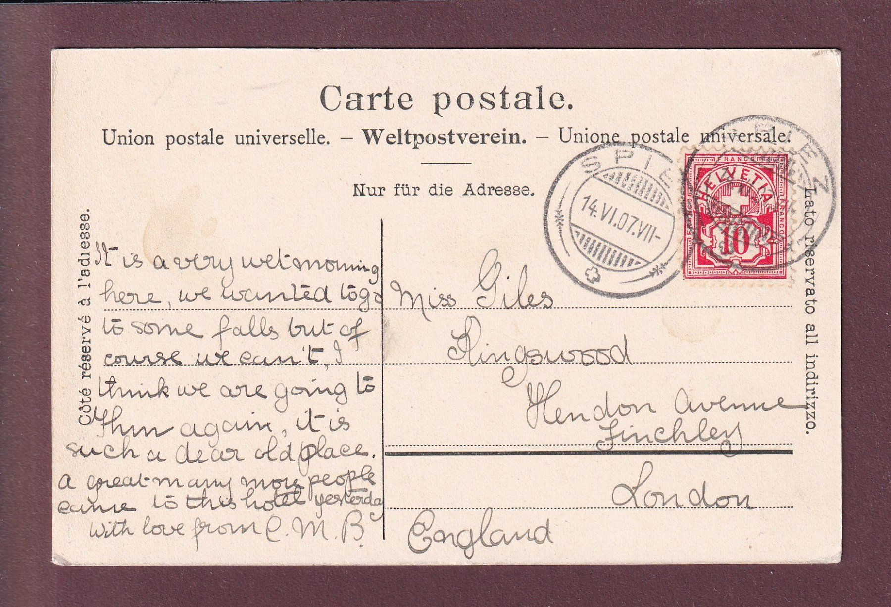 Cartoline postali: THUN - Die Burg - 1907 – Usato da Pully venduto da nicecards 1