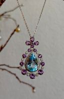 STERL.SILB.925° ECHT TOPAS/AMETHYSTST.ANHÄNGER/KETTE 2 PUNZE