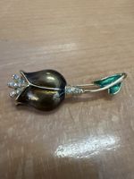 🌷 Goldige Vintage Brosche Tulpe mit Strass,