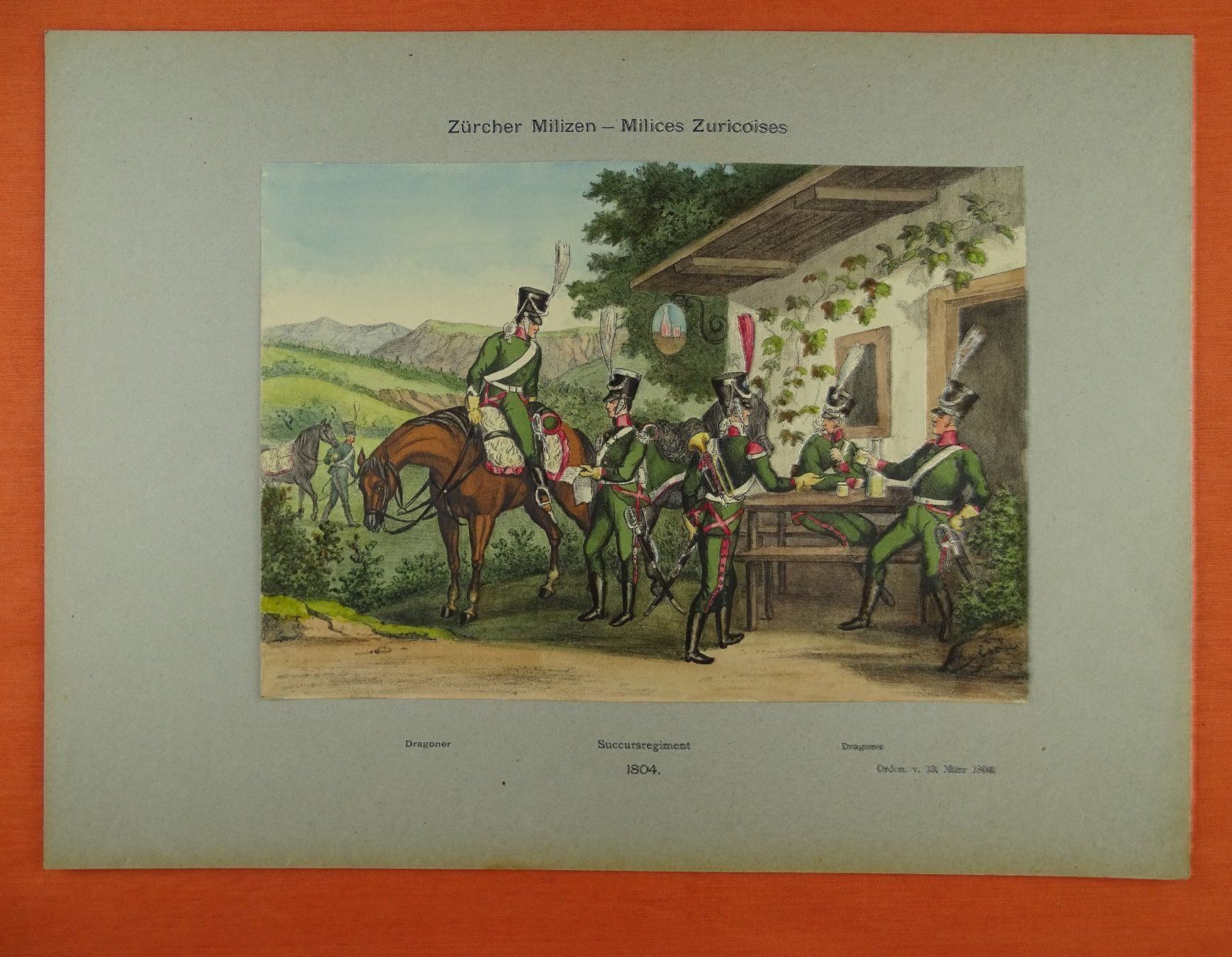 Stiche: ZÜRCHER MILIZEN, LITHOGRAPHIE UM 1890 – Gebraucht aus Grüningen von Kartensammler 1