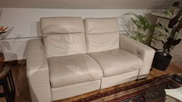 Modern Cream Leather Recliner Sofa - Great Condition!
