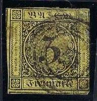 Baden 1851 Freimarke schwarz auf gelb 3 Kreuzer