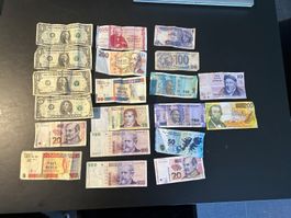 20 Banknoten, diverse Länder.Argentinien,Belgien,Indien,Kuba