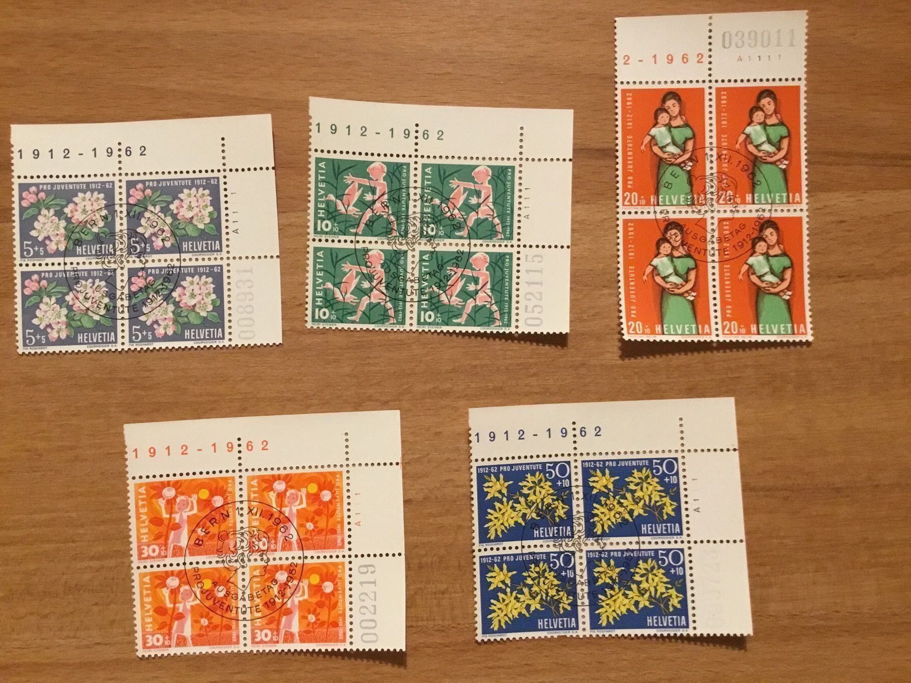 Alle Briefmarken: Pro Juventute 193 - 197 Viererblock 1962 – Gebraucht aus Reinach BL von andreas_mueller