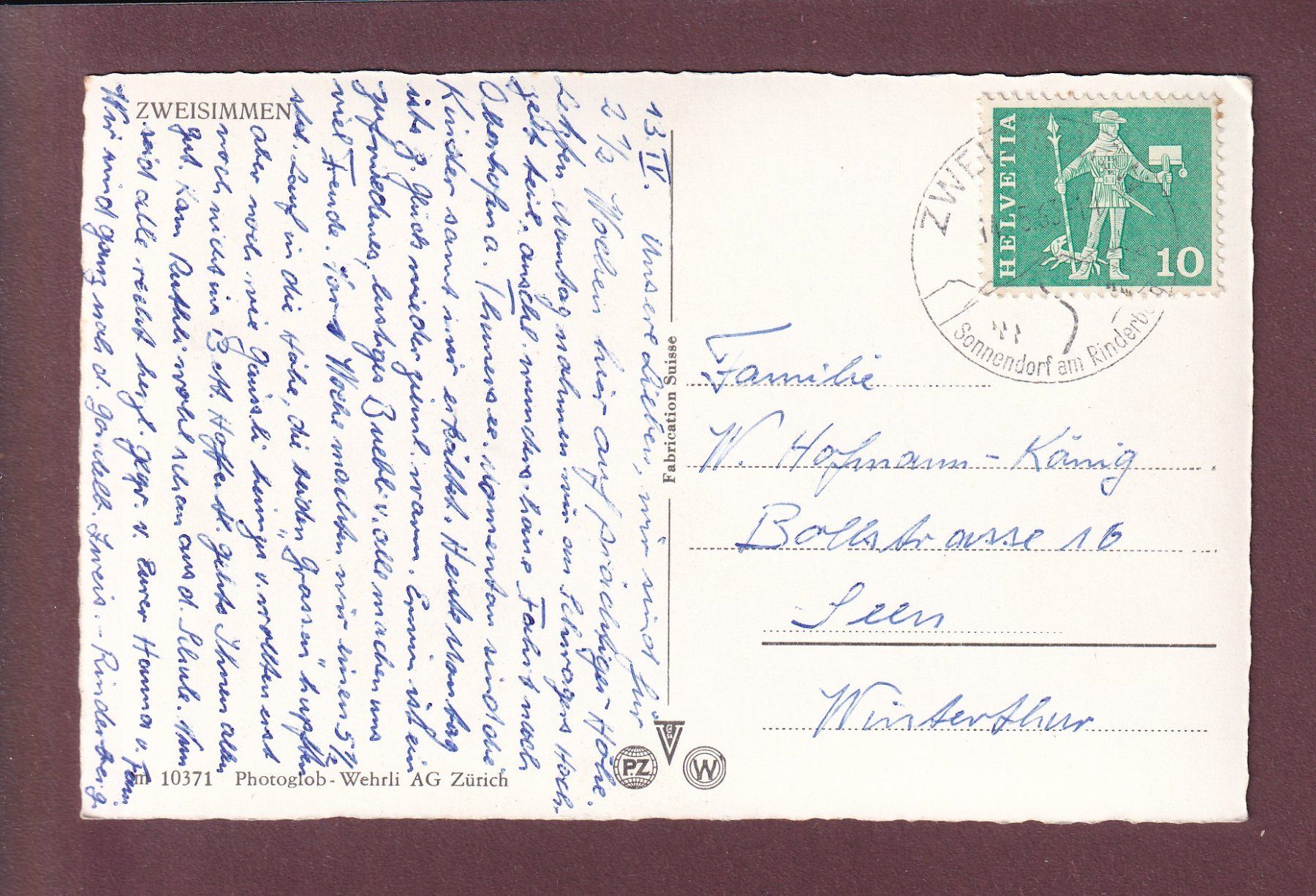 Cartoline postali: ZWEISSIMMEN - 1963 – Usato da Pully venduto da nicecards 1