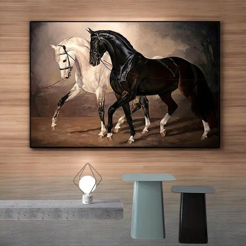 Poster & Bilder: Poster affiche Impression Cheval noir et blanc chevaux – Neu und originalverpackt aus Meyrin von Nostalgica