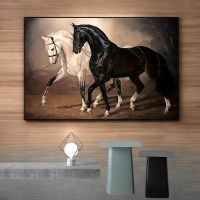 Poster affiche Impression Cheval noir et blanc chevaux