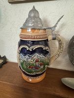 Antiker Bierkrug mit Zinndeckel,Vintage Sammlerstück