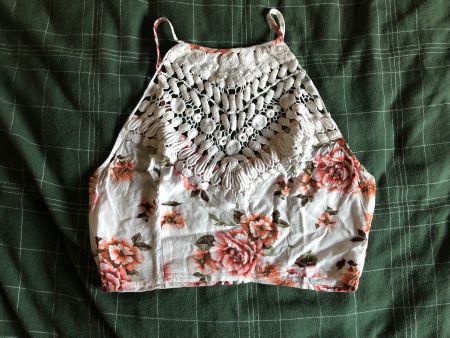 Crop Top motif rose avec dentelle XS/S