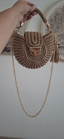 Sac à main crochet marron bandoulière dorée neuf