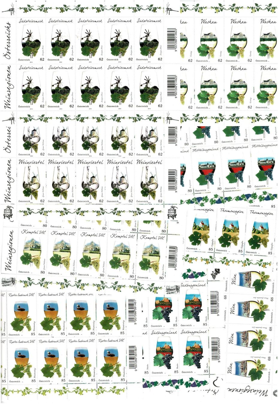 Alle Briefmarken: Weingebiete Österreich  9 KB ** – Neu (gemäss Beschreibung) aus Lausanne von Whorvath