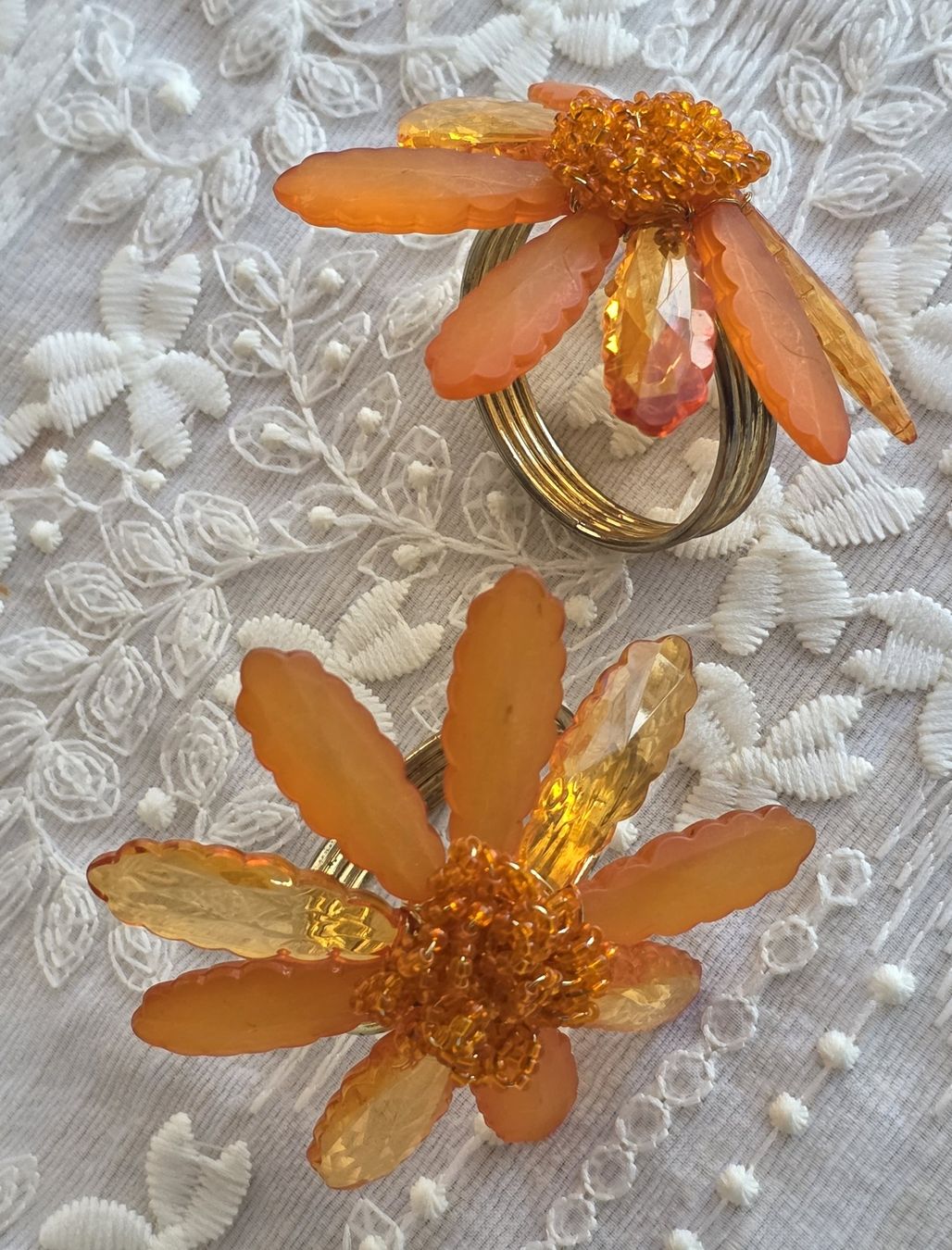 Altro in Decorazioni & Accessori: Set mit 2 Serviettenringen, Orange Blumenmuster, Vintage – Usato da Rheinsulz venduto da Gilea 1