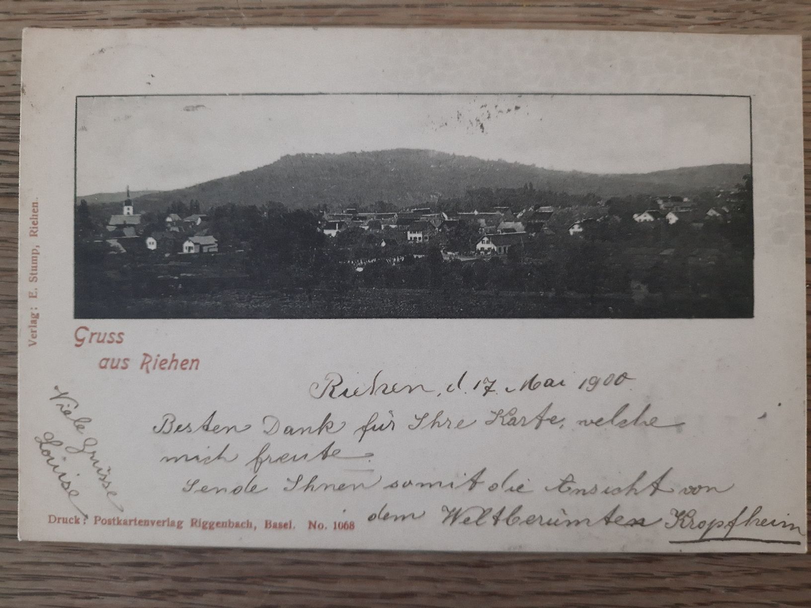 Cartoline postali: Ansichtskarte Riehen BS 1902 mit Stabstempel – Usato da Basel venduto da KTV 1