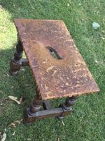 Hocker Leder braun Holz antik Zustand gebraucht