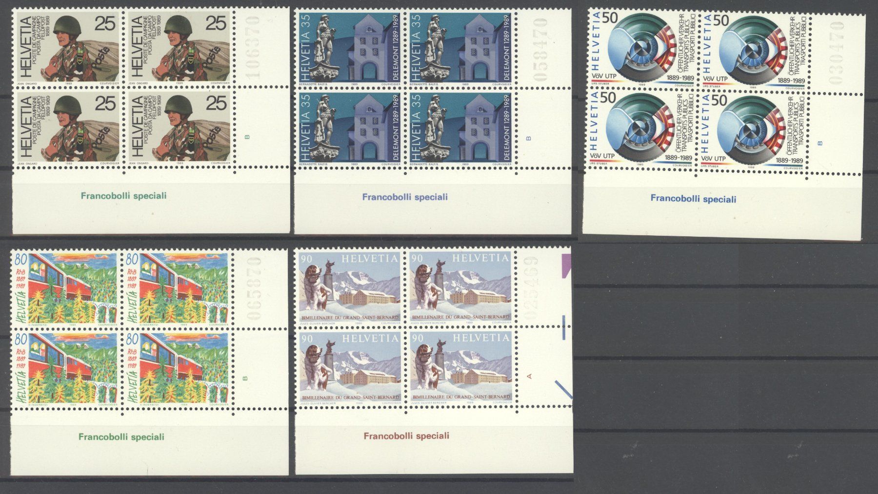 Alle Briefmarken: 1989, Sonderpostmarken I, Viererblöcke ** – Gebraucht aus Willisau von Vollstempel