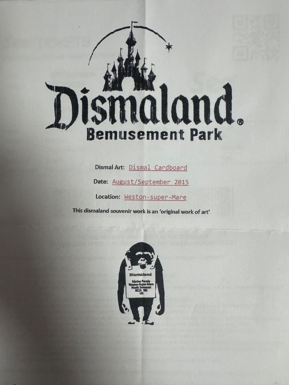 Dipinti: Banksy Card Board Dismaland Copter – Usato da Meggen venduto da Seafood 5